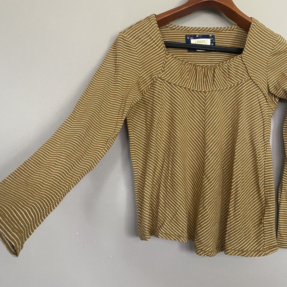 Anthropologie Maeve Kenley Mustard Yellow Striped Long Sleeve Top Size XSmall - Picture 4 of 12
